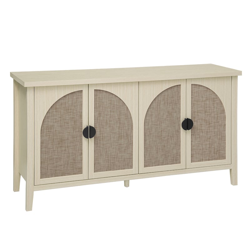 Roomfitters Rattan 4 Door Storage Cabinet, Sideboard Buffet Accent Cabinet with Adjustable Shelves, Natural