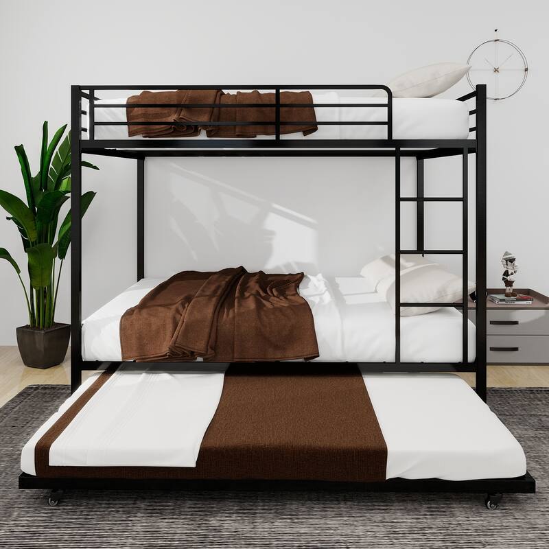 Durable Square Tube Iron Bunk Bed Featuring Safety Rails, Modern Minimalist Look,Full - Black