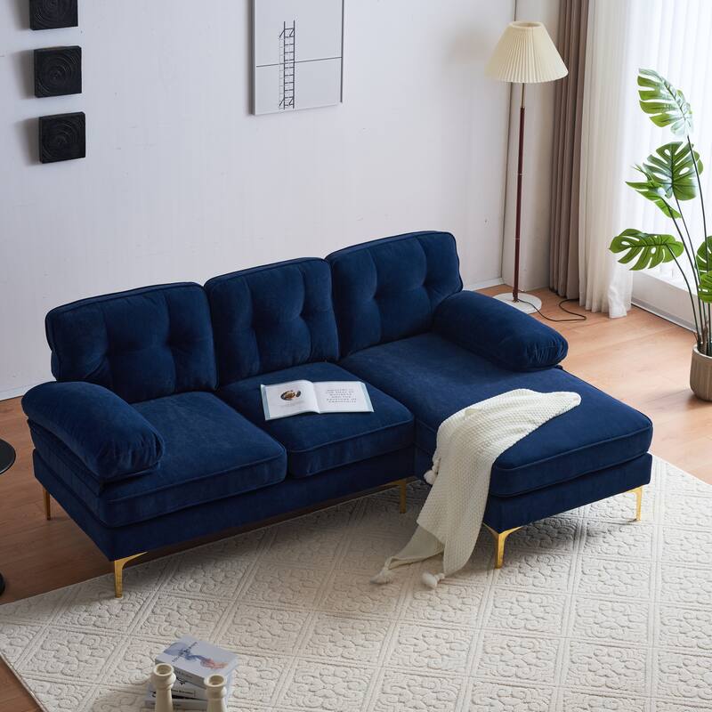L Shaped Sectional Sofa with Chaise, Velvet Fabric Cloud Couch, Corner 3 Seater Sectional Sofa with Backrest & Armrests