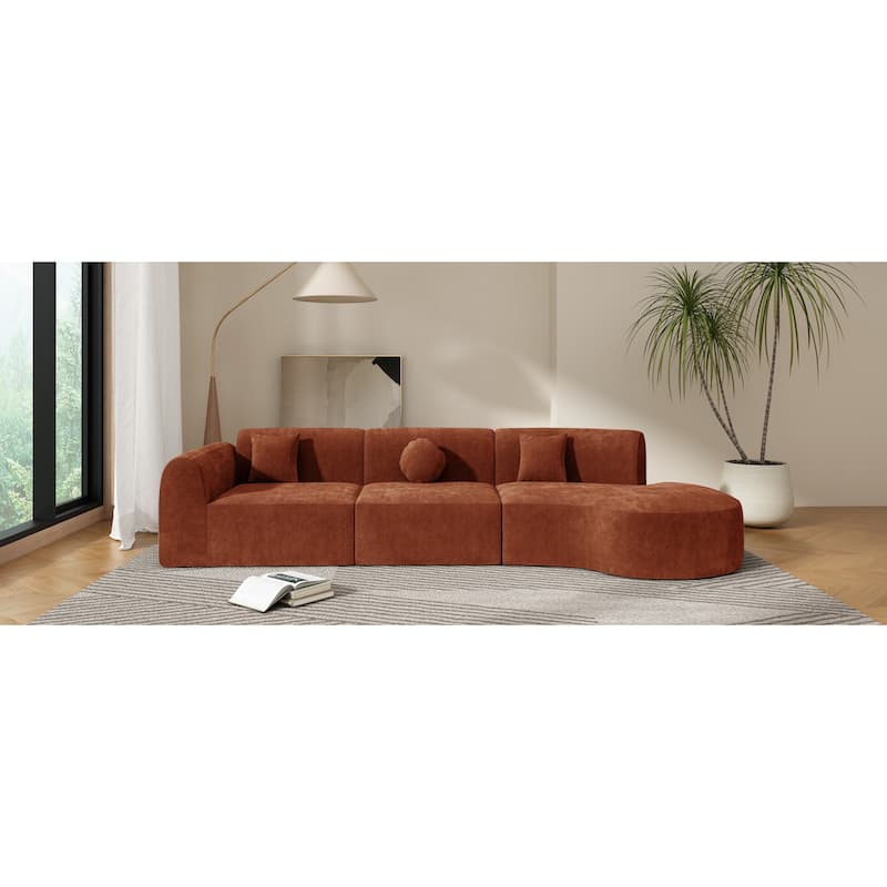Roomfitters 140" Modern Curved Sectional Sofa with Chaise, High-Density Cushions, 3-Piece Set