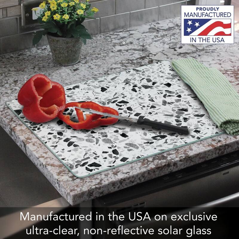 Terrazzo 3mm Heat Tolerant Tempered Glass Cutting Board 15” x 12” Made in the USA Dishwasher Safe