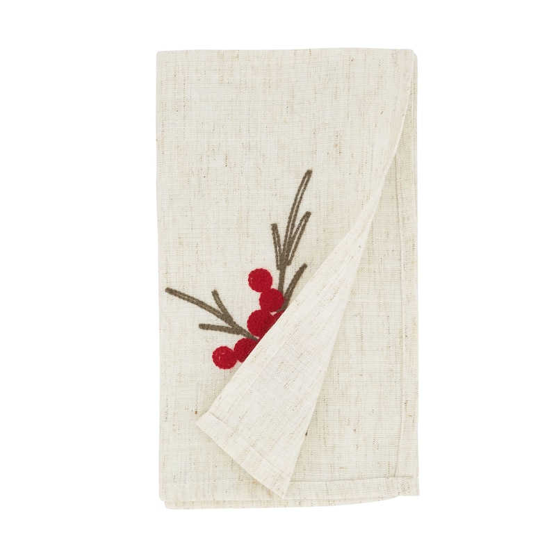 Berry Design Embroidered Placemats & Napkins 8 pcs Set (4 Placemats, 4 Napkins)
