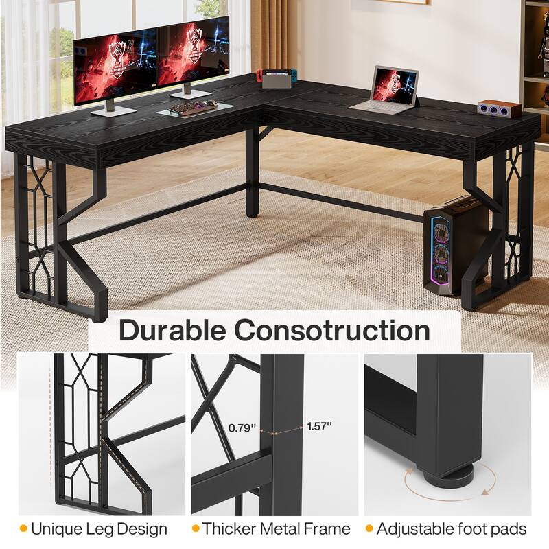 59 Inches Modern L-Shape Executive Desk, Black Computer Desk