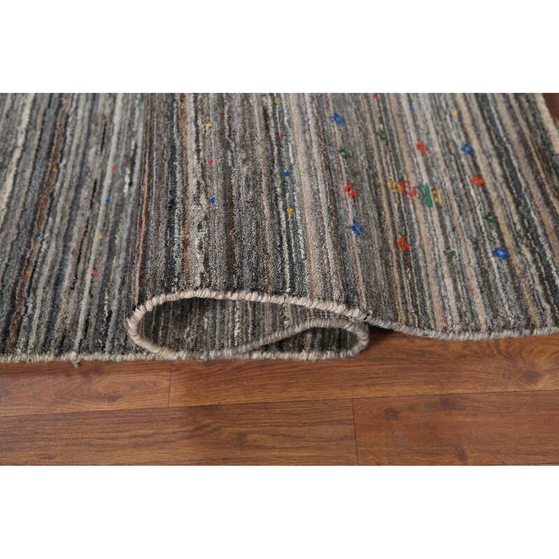 Striped Tribal Gabbeh Oriental Area Rug Hand-Knotted Wool Carpet - 5'1"x 8'0"