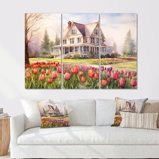 Designart "Flowers I" Tulips Canvas Wall Art Set of 3 - Traditional ...