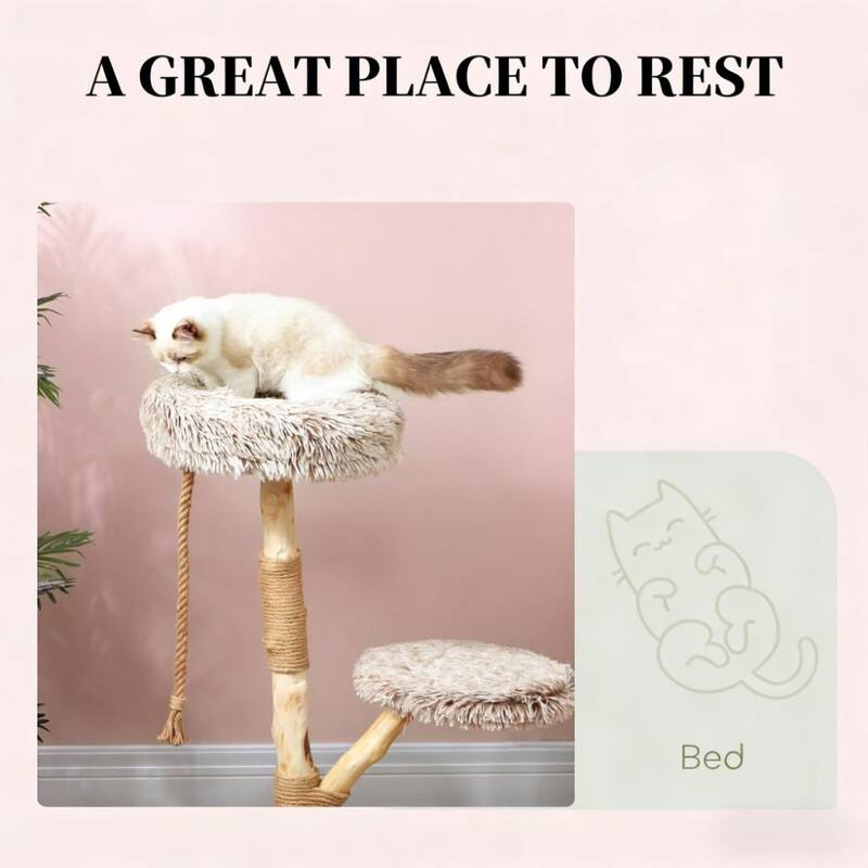 Cat Tree,Cat Tree for Indoor Cats with Wooden Scratching Posts Soft and plush while featuring double cushions