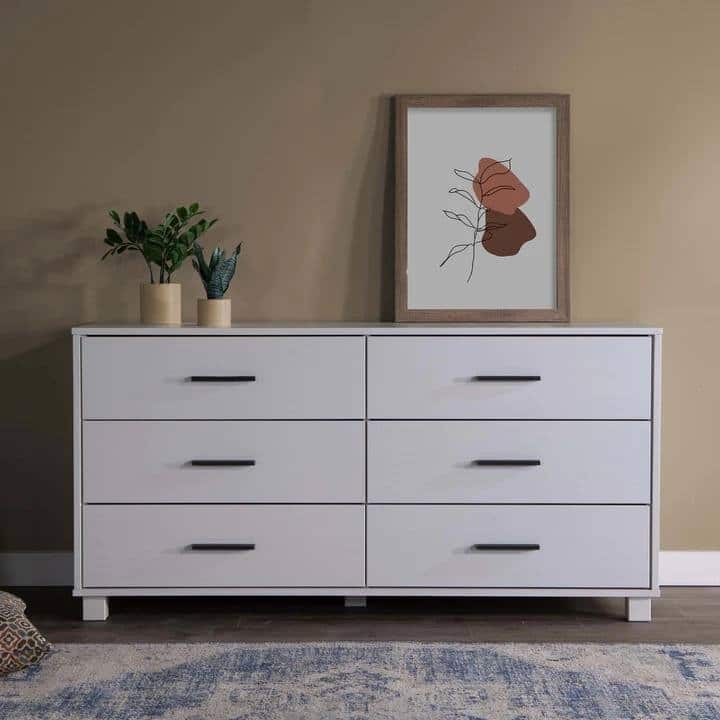 Farmhouse Style 6 Drawer Double Dresser Solid Wood Furniture