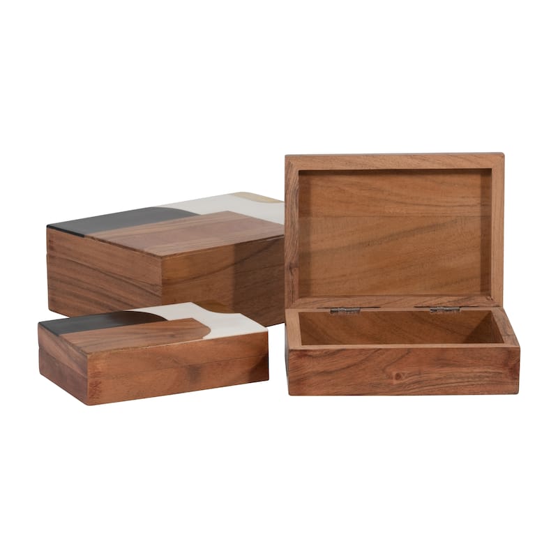 Sagebrook Home Modern Decorative Storage Boxes - Set of 3 Resin, Wood & Fabric Stylish Organizers