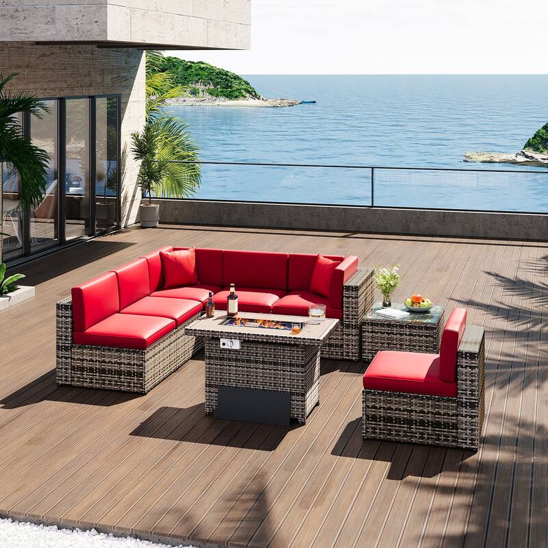 8-Piece Patio Furniture Set with 40" Fire Pit Table