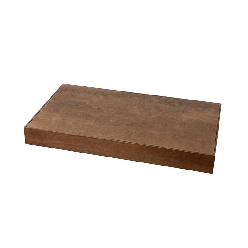 Glitzhome Set of 2 Rectangle Wood Abstract Carved Decorative Trays with Handles