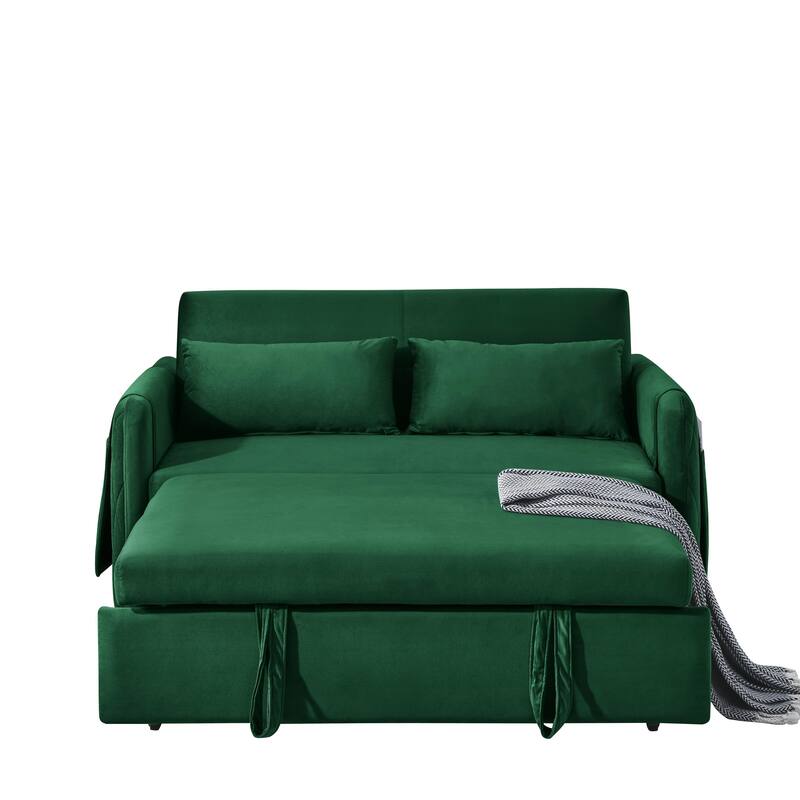 Multifunctional Pull-Out Sofa Bed, Convertible Sleeper Sofa Bed with Storage Bag, Upholstered Armsofa for Bedroom