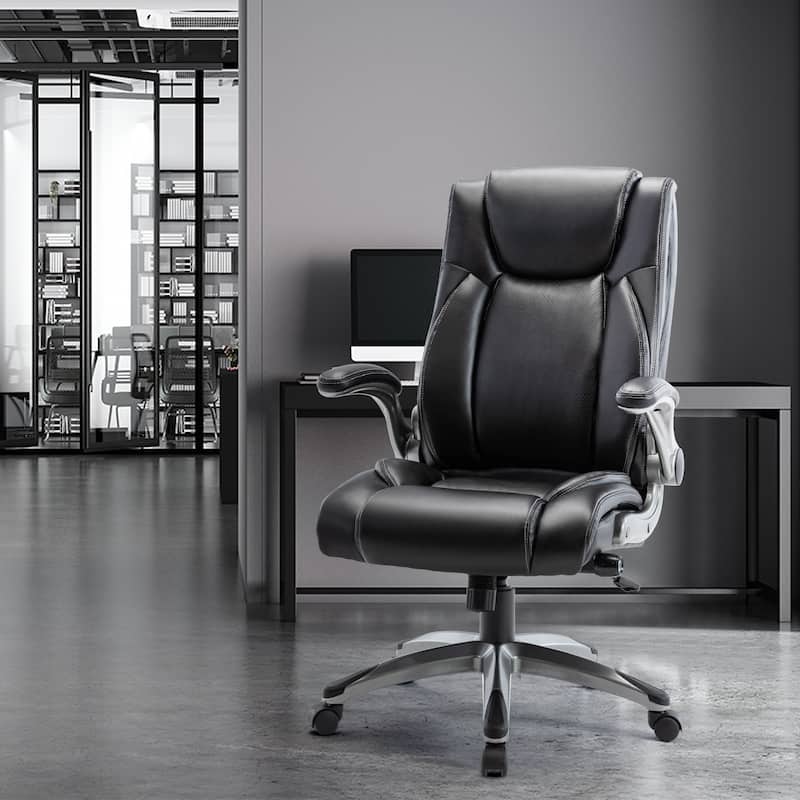 COLAMY Ergonomic Office Chair, High Back Leather, Adjustable Lumbar, Black