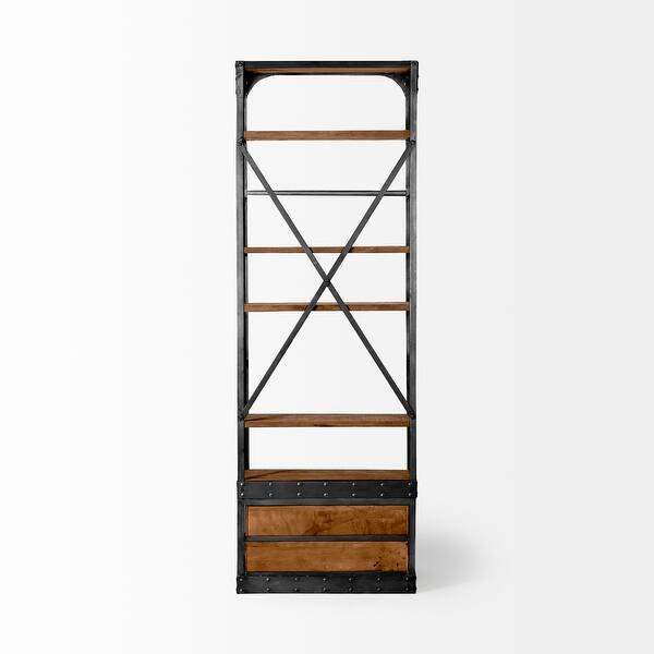 Medium Brown Wood Copper Accent Shelving Unit With 4 Shelves Medium Brown Wood Copper Accent Shelving Unit With 4 Shelves