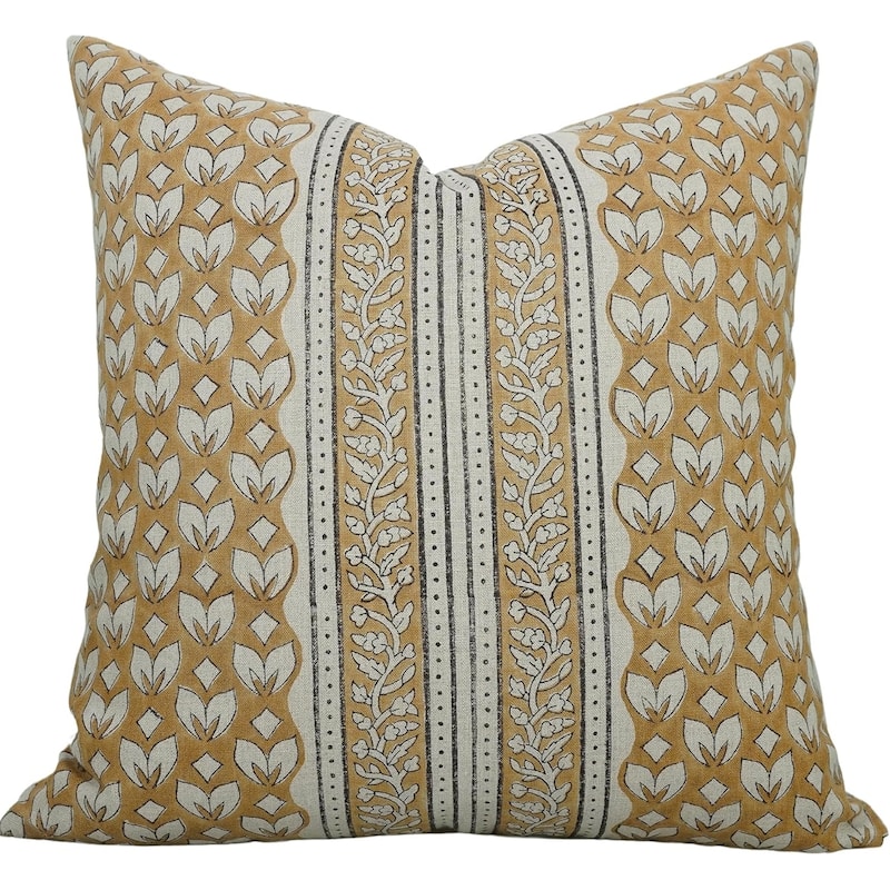 Linen Bohemian Block print pillow Cover Titli Border - Pillow Covers - 14" x 14"