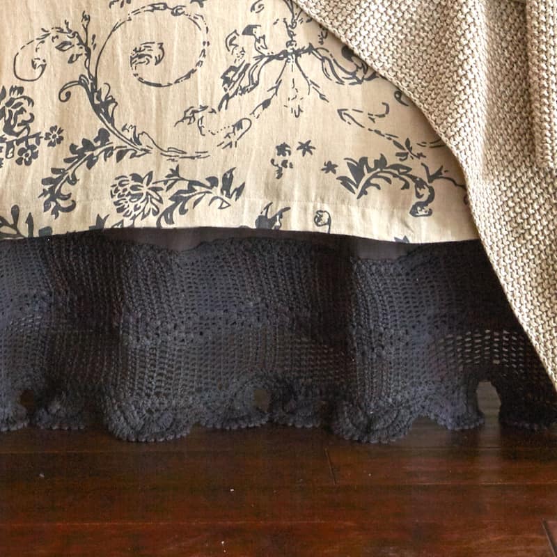 Eveline Linen Steel Blue Crochet Bed Skirt, King
