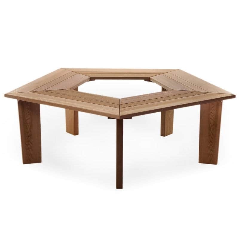 Brown Cedar Wood 5-Sided Pentagon Circle Tree Wrap Garden Bench - 18 H X 52 W X 52 D (inches)