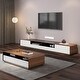preview thumbnail 7 of 15, Modern Wood White TV Stand, Lowline Media Console with 4 Drawers, Open Storage Cabinet, Walnut Veneer, Fully-assembled