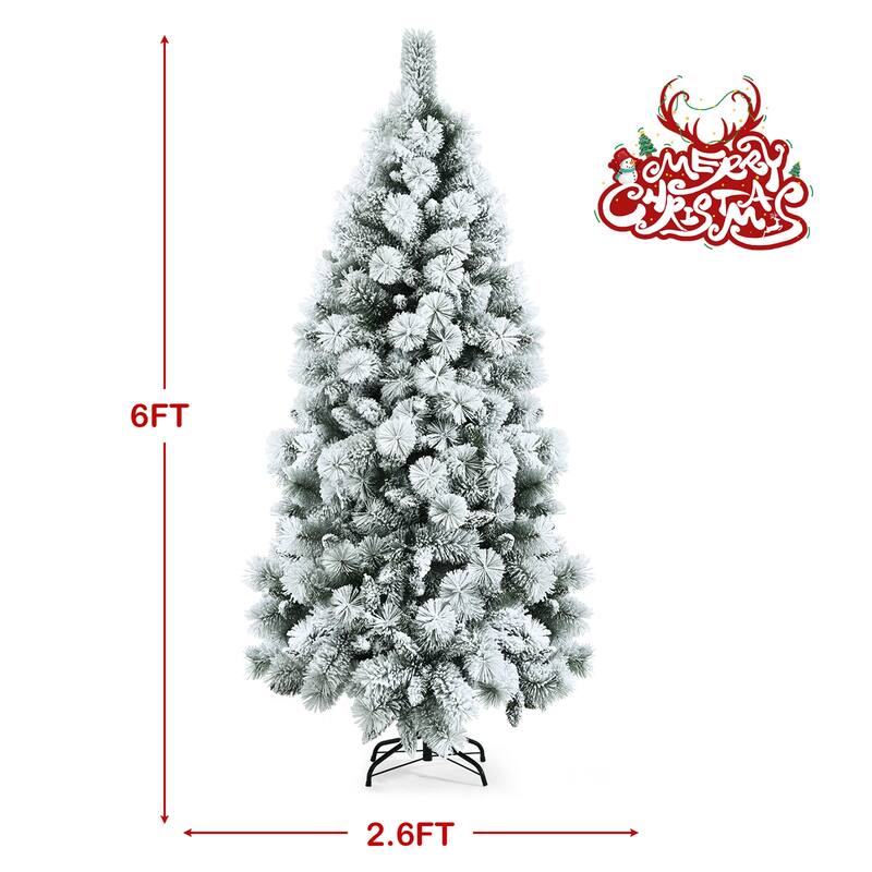 Gymax 5/6/7 FT Artificial Hinged Christmas Tree Snow-Flocked Xmas Tree - See Details