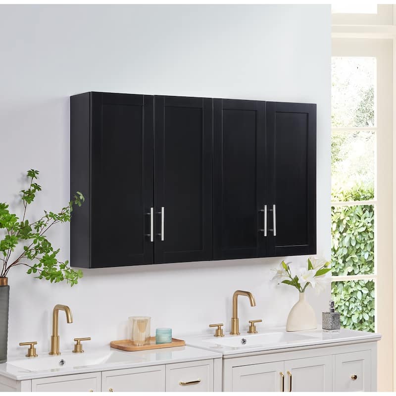Wooden Wall-Mounted Cabinet with Double Doors and Shelves.