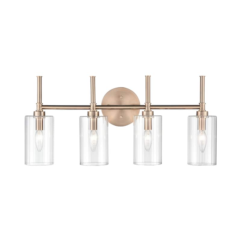 Millennium Lighting Chastine Bathroom Vanity Light Fixture with Clear Beveled Glass Shades - 4 Light - Modern Gold