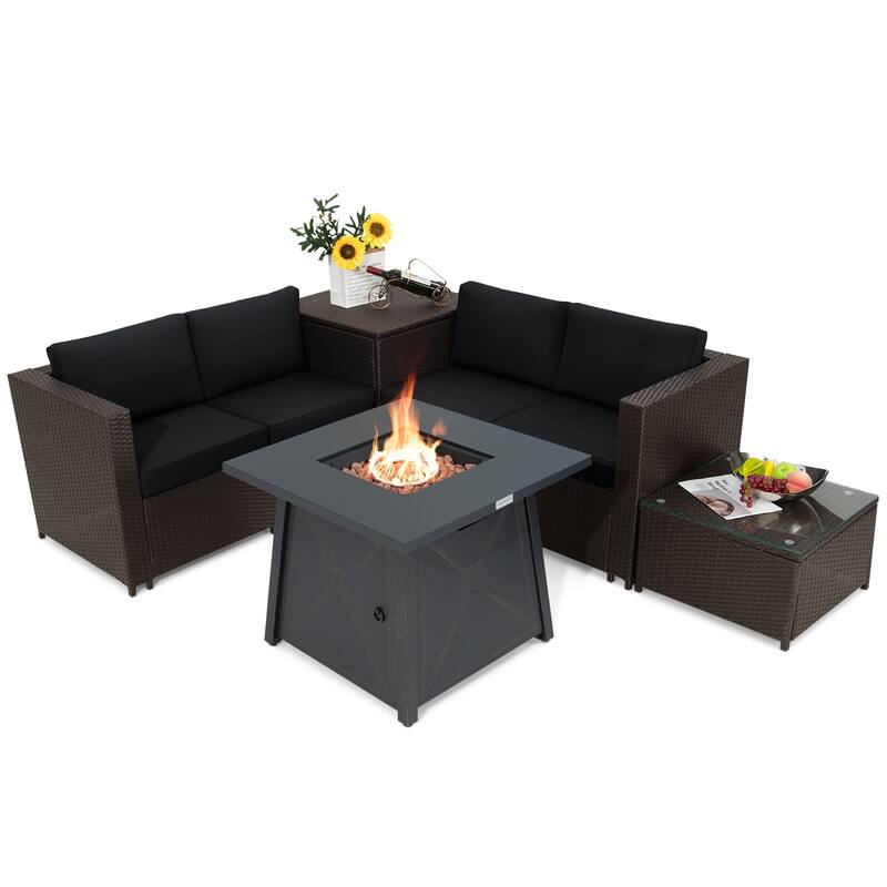 Gymax 5PCS Outdoor Patio Furniture Set w/ 50000 BTU Propane Fire Pit