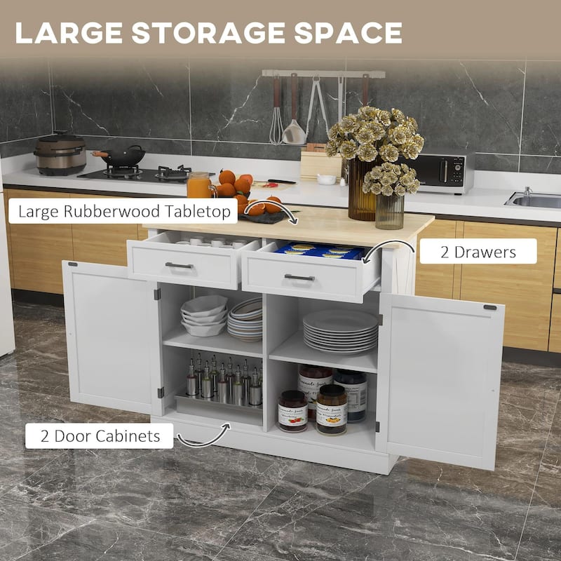Kitchen Island with Breakfast Bar, 2 Drawers, Adjustable Shelves