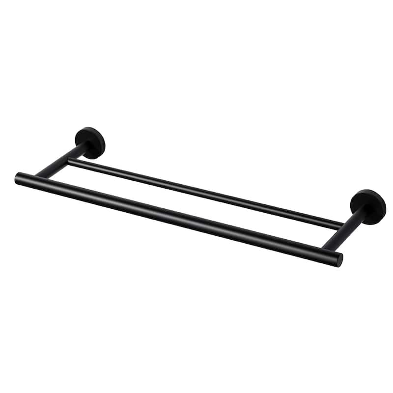 WOWOW Wall Mounted Stainless Steel Double Towel Bar - 20-inch - Matte Black