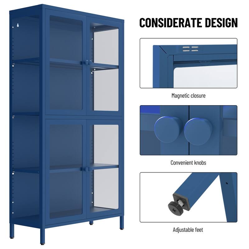 Four Glass Door Storage Cabinet with Adjustable Shelves