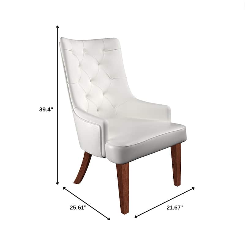Dining Chair in Leather/Velvet Diamond-Tufted with Rubberwood Legs Set of 2