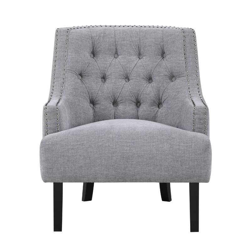 Daisie Accent Armchair, Button Tufted Gray Chenille, Solid Wood