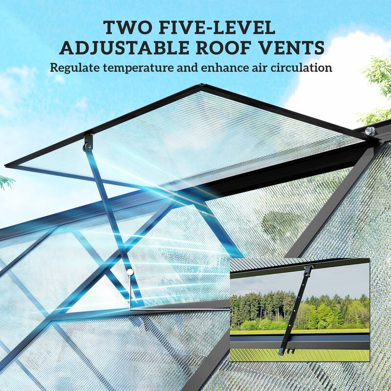 Outsunny 11x6 ft Polycarbonate Greenhouse with Swing Door and Two Adjustable Roof Vents, Aluminum Walk-in Greenhouse