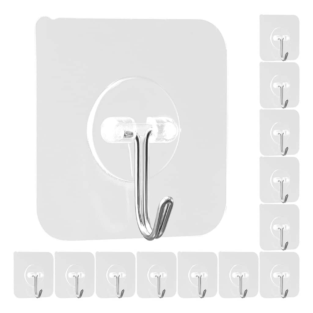 12-Pack Self-Adhesive Wall Hooks Stainless Steel with PVC Waterproof Surface for Home - 2.24 x 2.24 x 0.866 in