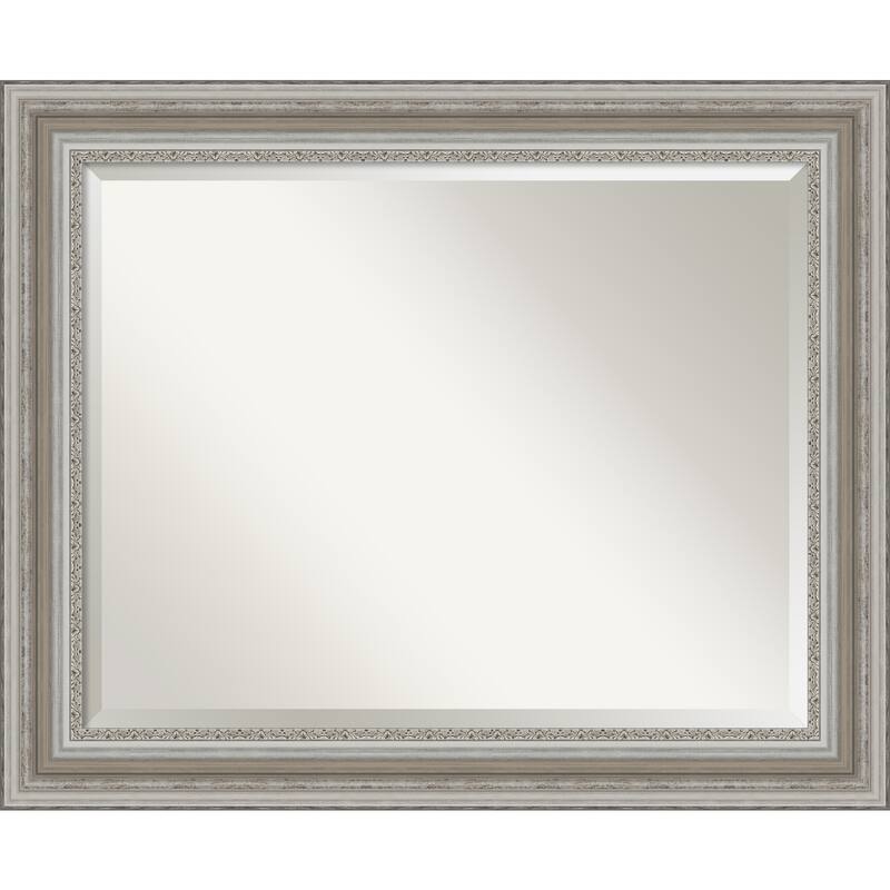 Beveled Bathroom Wall Mirror - Parlor Silver Frame - Outer Size: 34 x 28 in