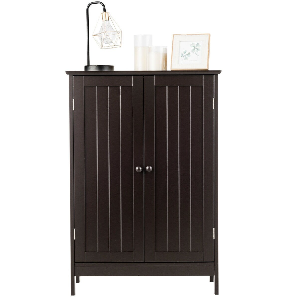Shop Bathroom Floor Storage Double Door Cupboard Cabinet Brown Overstock 30088735