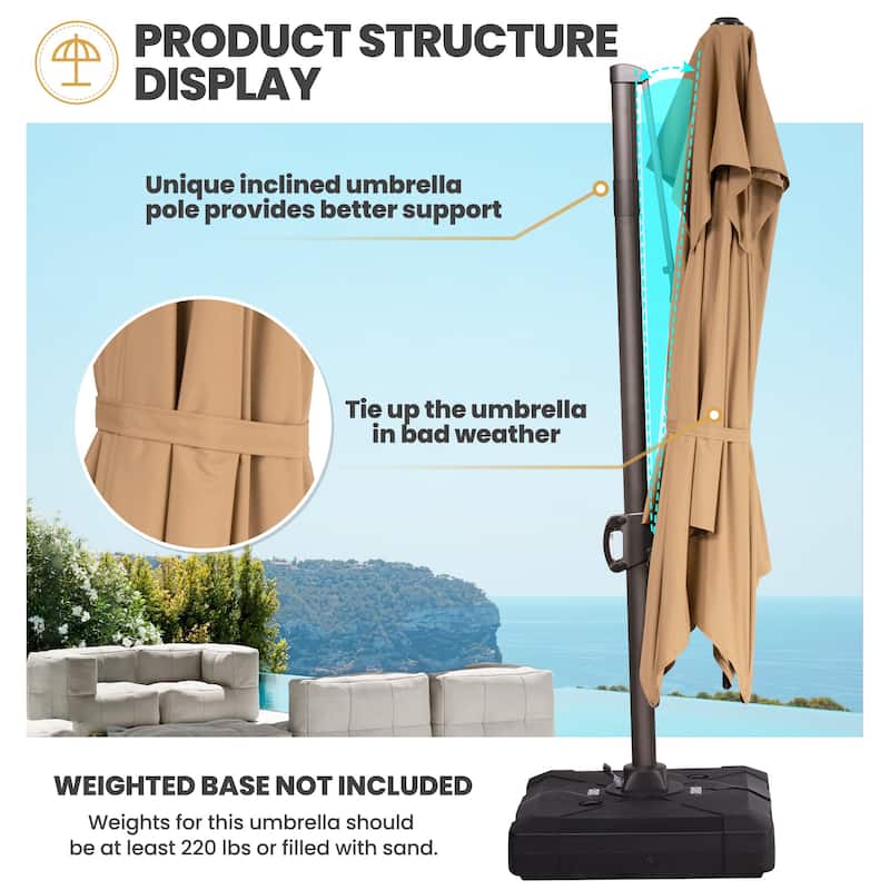 9 x 12 ft Outdoor Double Top Patio Cantilever Umbrella with 4-Piece Umbrella Base