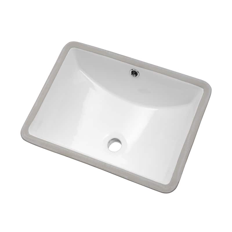 White Rectangular Undermount Bathroom Sink with Overflow