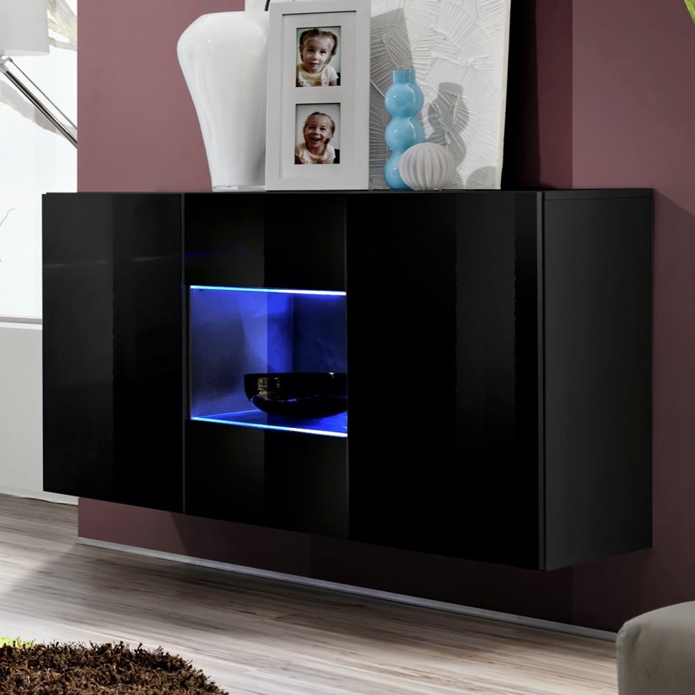 Meble Furniture Fly Type-SBII 47" Wall Mounted Floating Sideboard with 16-Color LED - High Gloss Front Matte Frame, European