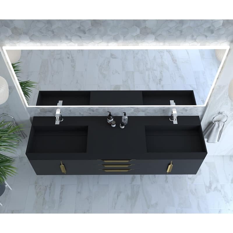 Amazon 72" Wall Mounted Bathroom Vanity Set w/ Black Top