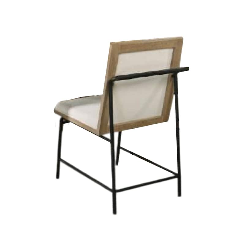 Edey Side Dining Chair Set of 2, Metal Legs, Oak Brown Rubberwood, Beige Polyester