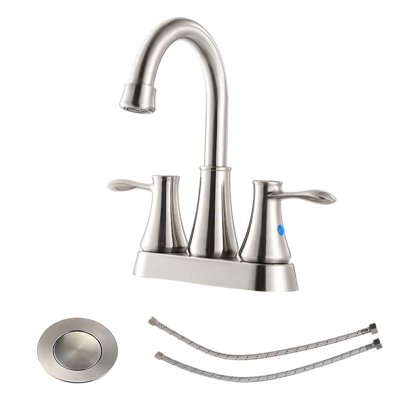 Topcraft 4-Inch Wide Double Handle Bathroom Faucet with Pop-Up Drainer - Brushed Nickel