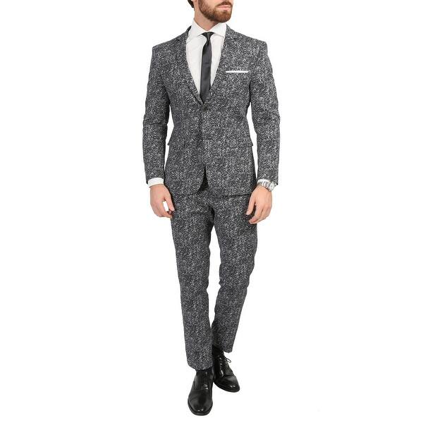 Ferrecci Men's Chicago Slim Fit Black & White Spotted Notch Lapel Suit ...