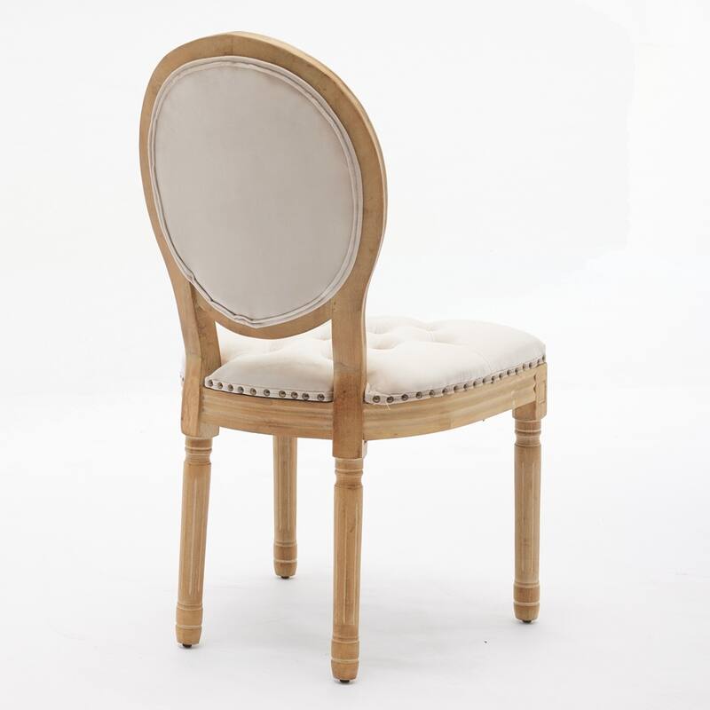 French Style Solid Wood Frame Antique Painting Linen Fabric Back Dining Chair