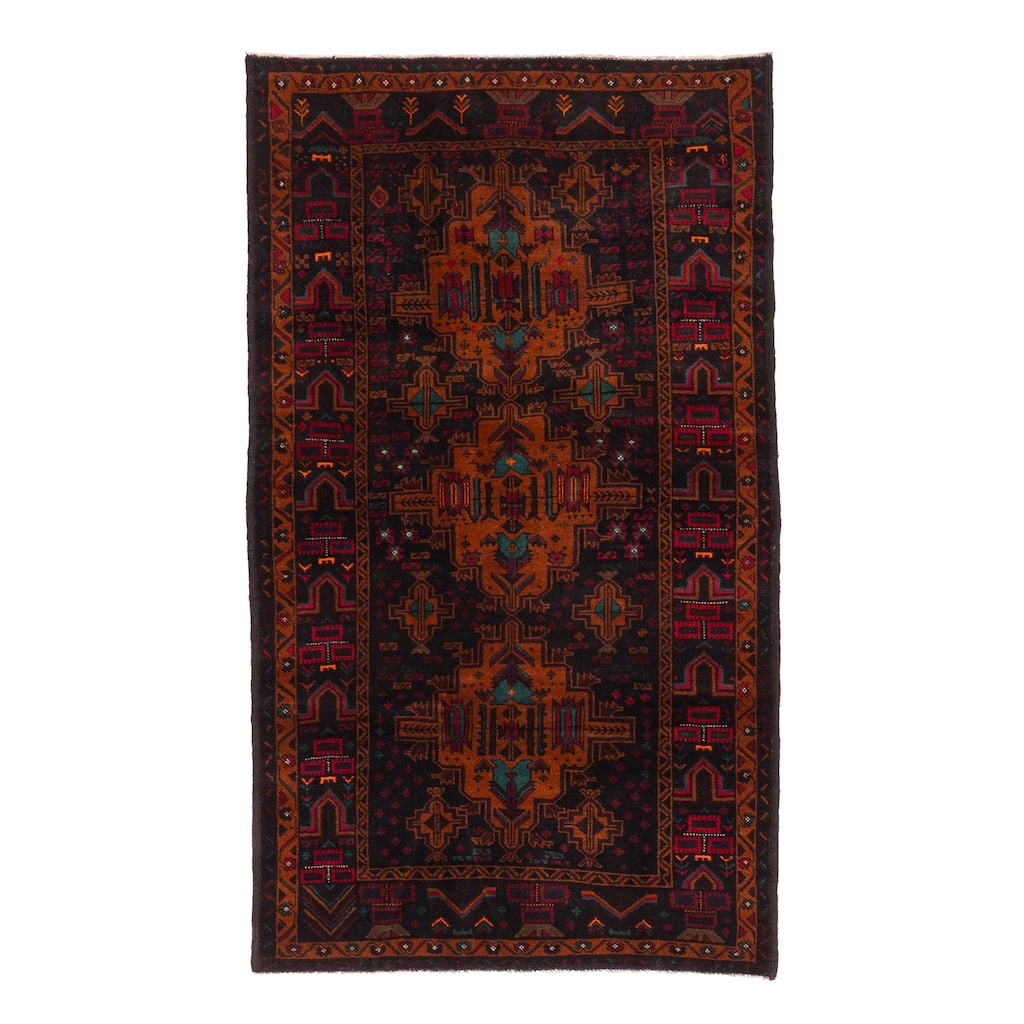ECARPETGALLERY Hand-knotted Teimani Black, Coral Wool Rug - 3'6 x 6'2