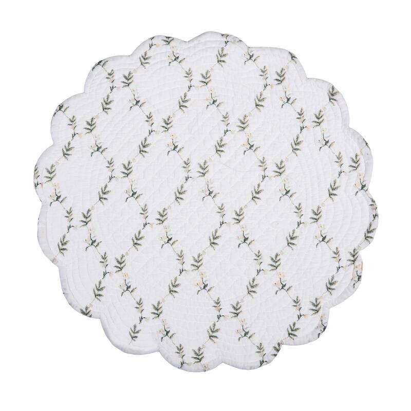 Dogwood Meadows Round Scalloped Placemats Set of 6 Floral Butterfly Design, 17" - Beige