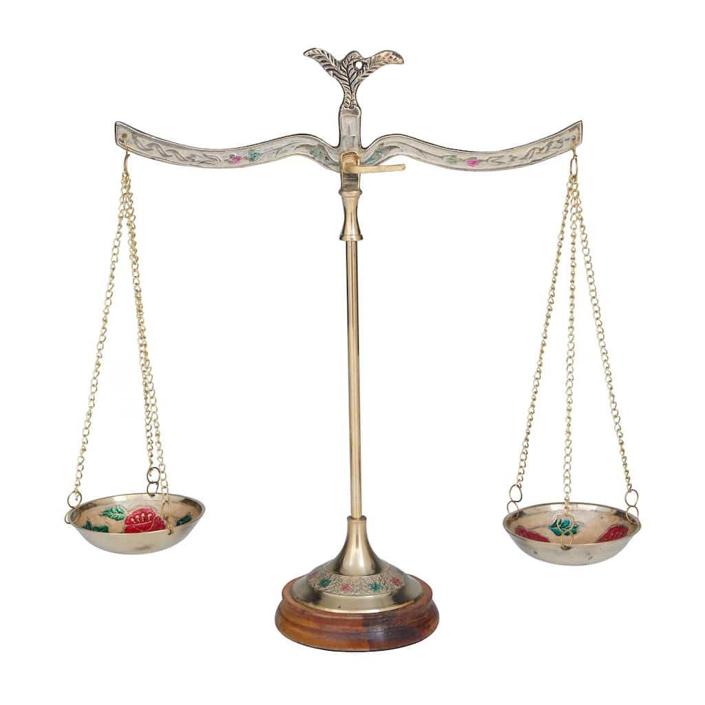 Metal Small Vintage Style Decorative Scales with Red and Green Floral Accents - Gold - Roche River Decor - 4"W x 12"L x 12"H