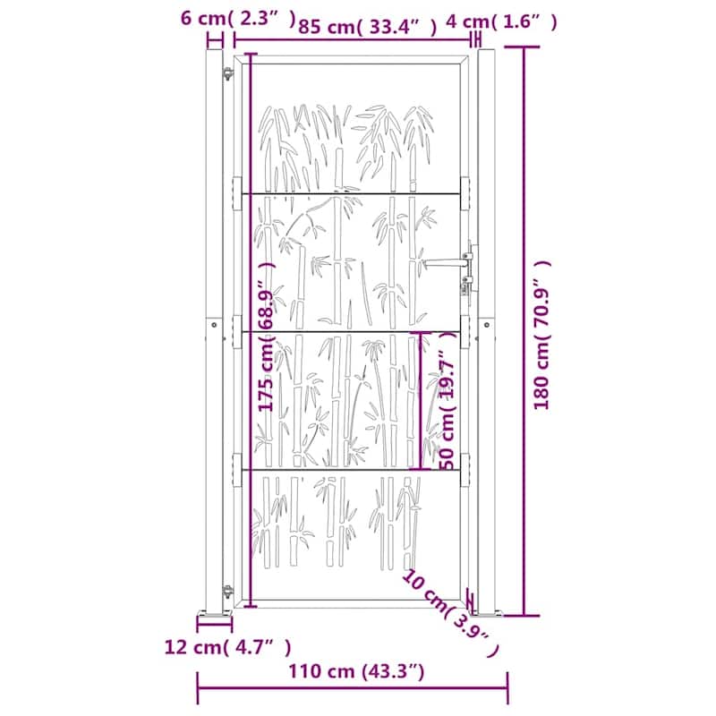 vidaXL Garden Gate Decorative Outdoor Fence Anthracite Steel Bamboo Design - 43.3 x 70.9"