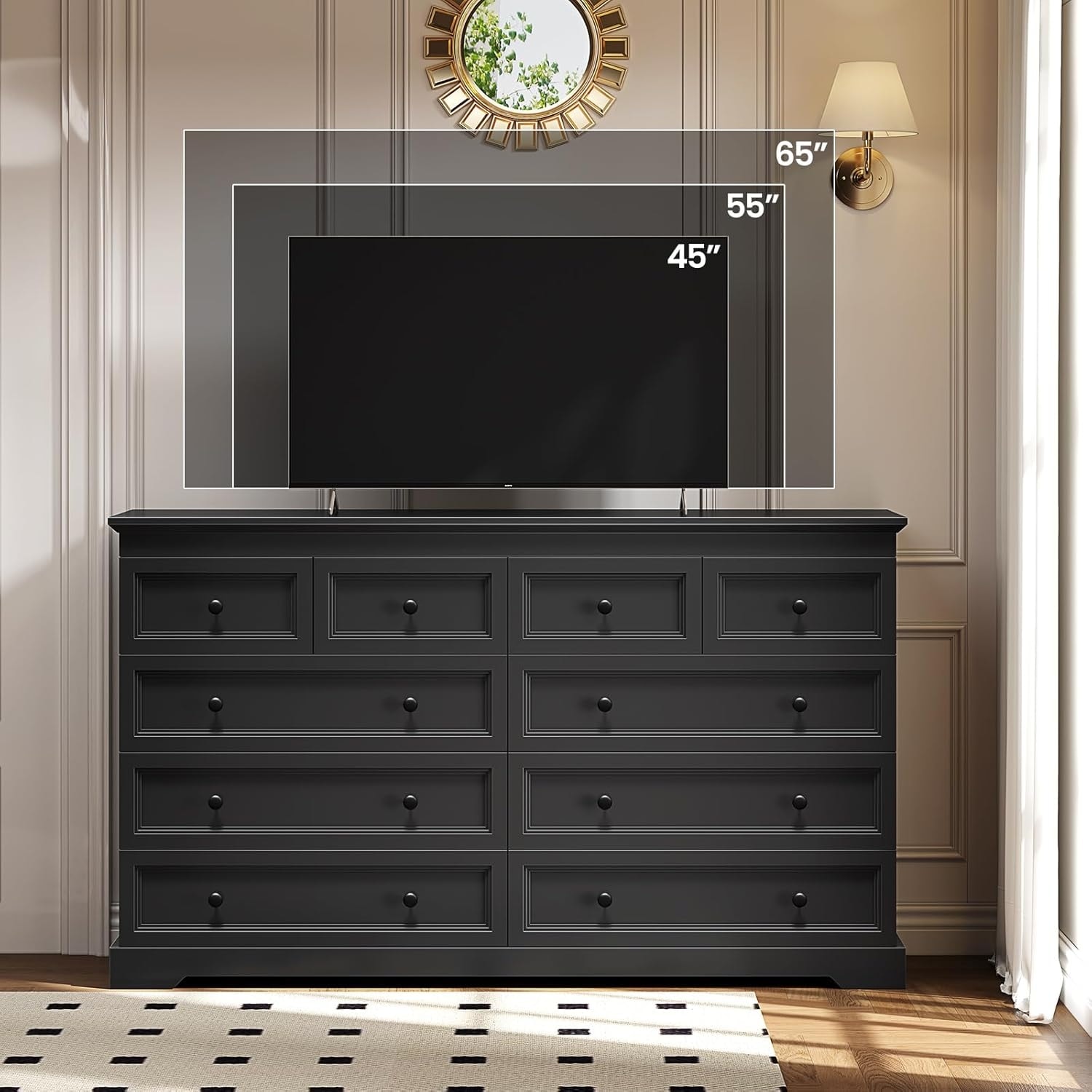 10 Drawers Dresser 55" Large Drawers Wood Dressers & Chest of Drawers