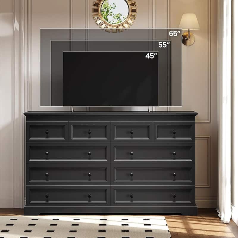 10 Drawers Dresser 55" Large Drawers Wood Dressers & Chest of Drawers