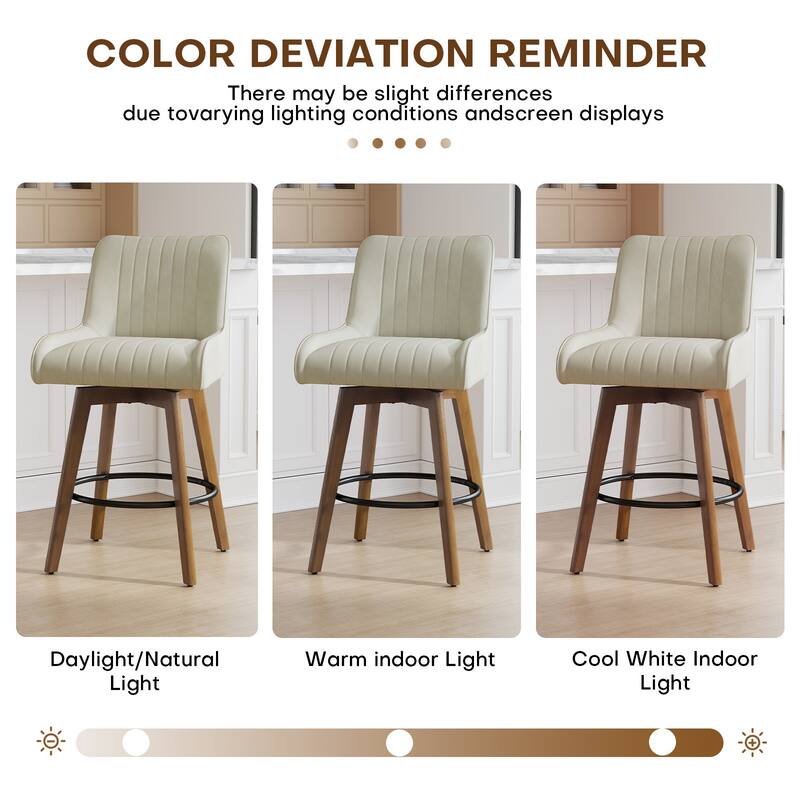 26" Upholstered Counter Height Swivel Bar Stool with Solid Wood Legs - 38.8"H x 20.5"W x 21.7"D