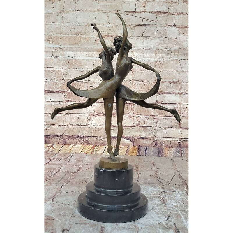 Dual Ballerina Dancers Gemini Girls Bronze Statue Sculpture Collectible Vitaleh Original 14 Inches X 10 Inches